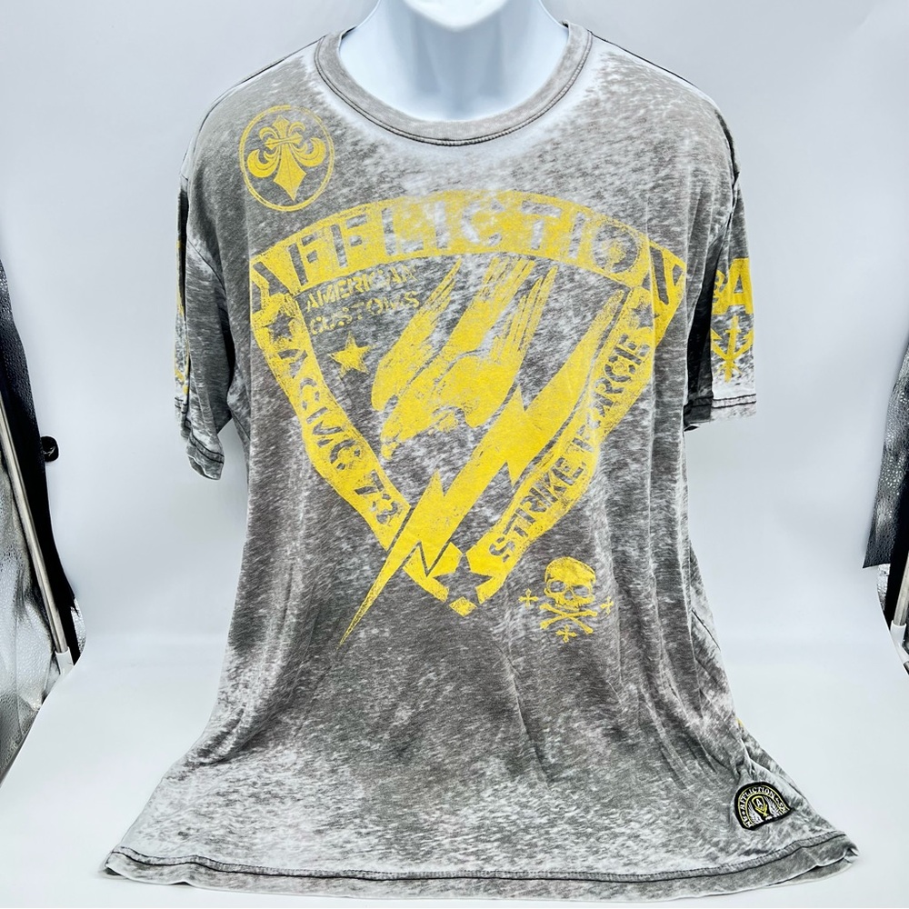 Affliction Men’s Gray Burnout w/Yellow Graphic Vintage Tee Short Sleeve-Size 3XL